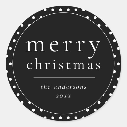 Eenvoudige, moderne zwarte en witte kerst ronde sticker (Voorkant)