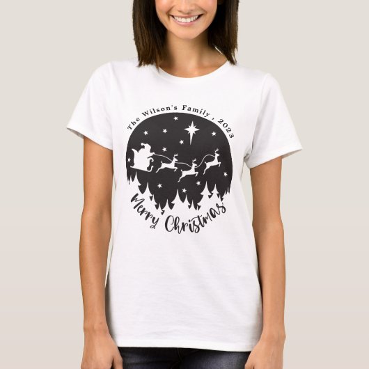 Eenvoudige, moderne zwarte en witte kerst t-shirt (Voorkant)