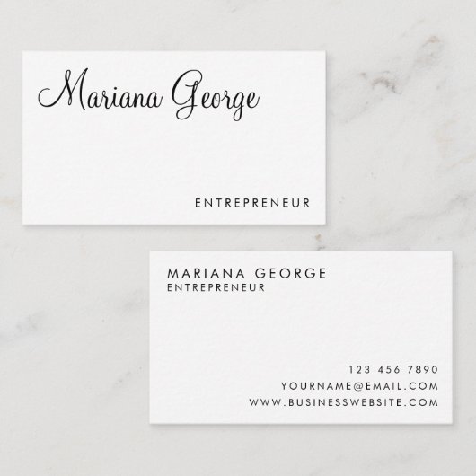 Eenvoudige Moderne Zwarte en Witte Manuscript Naam Visitekaartje (Voorkant / Achterkant)