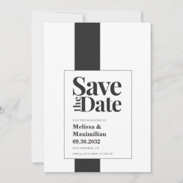 Eenvoudige, moderne, zwarte en witte, minimale bru save the date