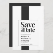 Eenvoudige, moderne, zwarte en witte, minimale bru save the date (Voorkant / Achterkant)