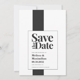 Eenvoudige, moderne, zwarte en witte, minimale bru save the date