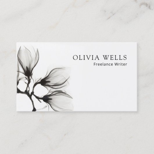 Eenvoudige, moderne, zwarte, Floral Professional Visitekaartje (Voorkant)
