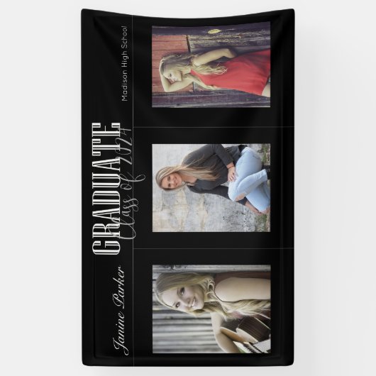Eenvoudige moderne zwarte foto afstudeerfeestbanne spandoek (Verticaal)