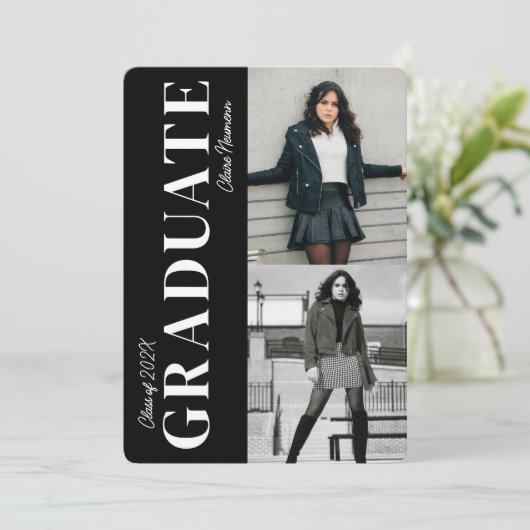 Eenvoudige Moderne Zwarte Foto Collage Afstudeerfe Kaart (Staand voorkant)