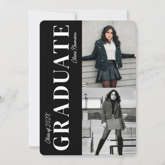 Eenvoudige Moderne Zwarte Foto Collage Afstudeerfe Kaart (Voorkant)