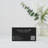Eenvoudige moderne zwarte foto QR-code legant Visitekaartje (Staand voorkant)