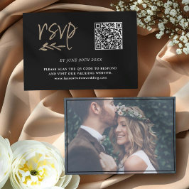 Eenvoudige Moderne Zwarte & Gouden QR Code RSVP Kaartje