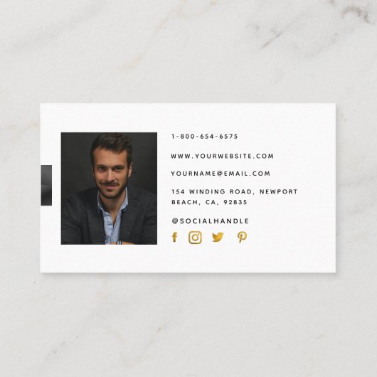 Eenvoudige, moderne zwarte goudkleur - foto visitekaartje (Achterkant)