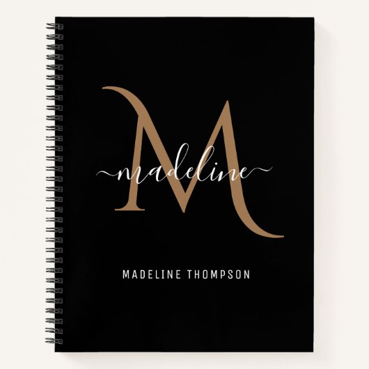 Eenvoudige, moderne zwarte goudmonogram notitieboek (Voorkant)