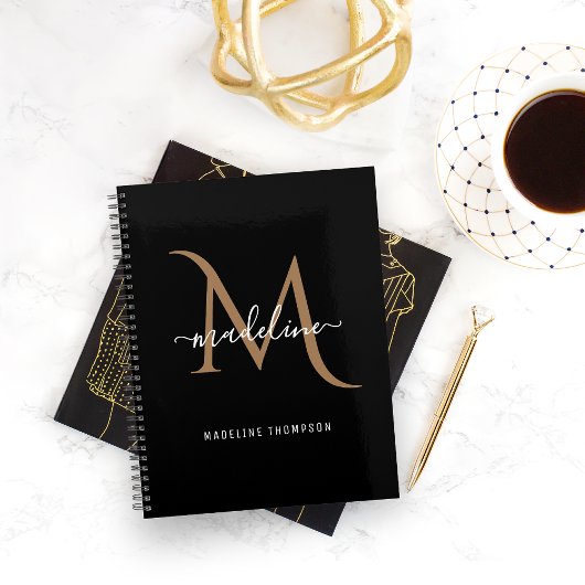 Eenvoudige, moderne zwarte goudmonogram planner