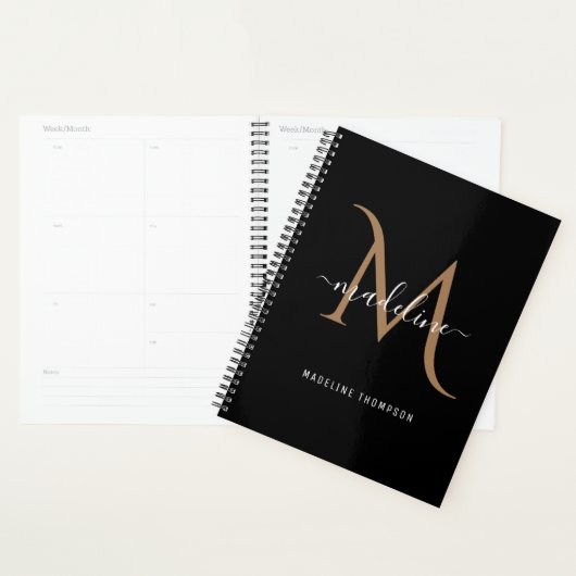 Eenvoudige, moderne zwarte goudmonogram planner (Display)