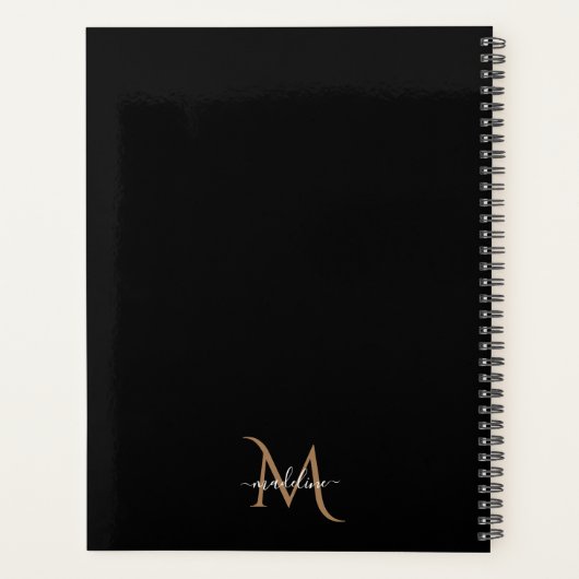 Eenvoudige, moderne zwarte goudmonogram planner (Achterkant)