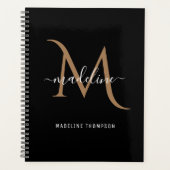 Eenvoudige, moderne zwarte goudmonogram planner (Voorkant)