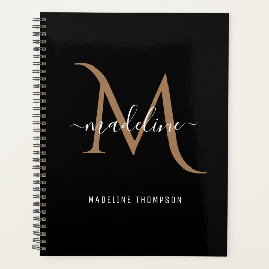 Eenvoudige, moderne zwarte goudmonogram planner (Voorkant)