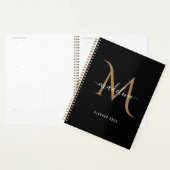 Eenvoudige, moderne zwarte goudmonogram planner (Display)