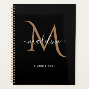 Eenvoudige, moderne zwarte goudmonogram planner
