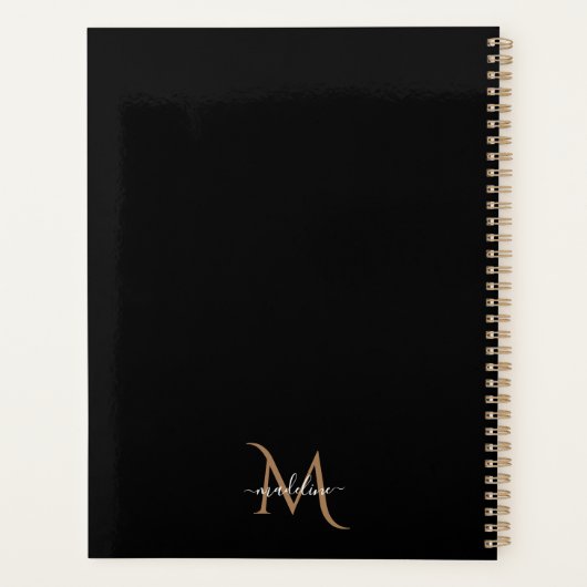 Eenvoudige, moderne zwarte goudmonogram planner (Achterkant)