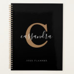 Eenvoudige moderne zwarte goudmonogrammen van eleg planner<br><div class="desc">Eenvoudige moderne zwarte goudplatenplank</div>