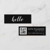 Eenvoudige moderne zwarte Hallo QR-code Mini Visitekaartje (Voorkant / Achterkant)