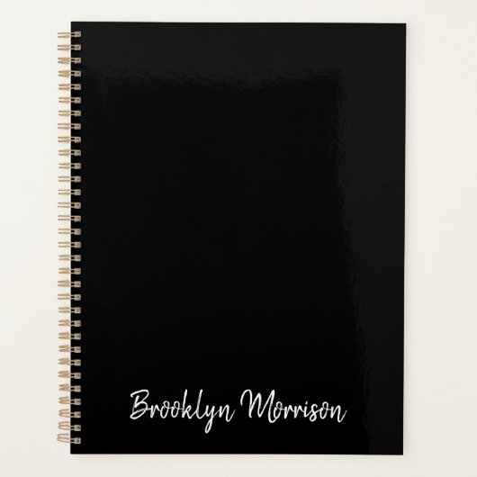 Eenvoudige moderne zwarte hand geschreven scriptna planner (Voorkant)