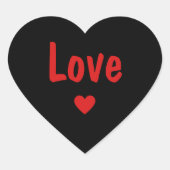 Eenvoudige Moderne Zwarte & Rode Hart Valentijn Sticker (Voorkant)