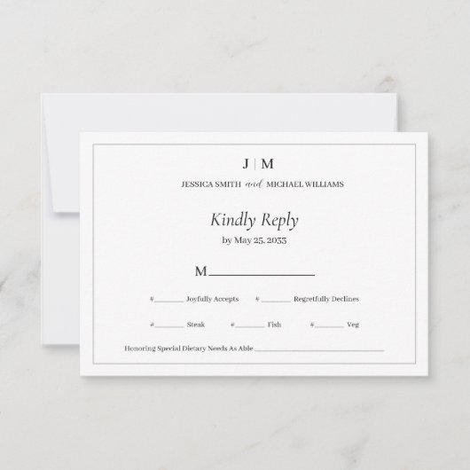 Eenvoudige, moderne, zwarte RSVP-grens RSVP Kaartje (Voorkant)