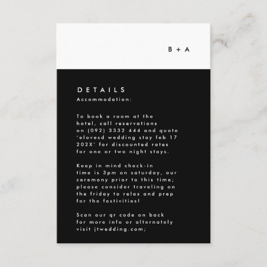 Eenvoudige, moderne zwarte strepe monogram RSVP kaartje (Voorkant)