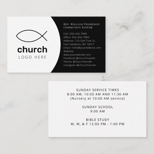 Eenvoudige, moderne, zwarte viskerk visitekaartje (Voorkant / Achterkant)