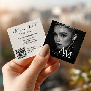 Eenvoudige Moderne Zwarte Witte Foto QR Fotografie Vierkante Visitekaartje