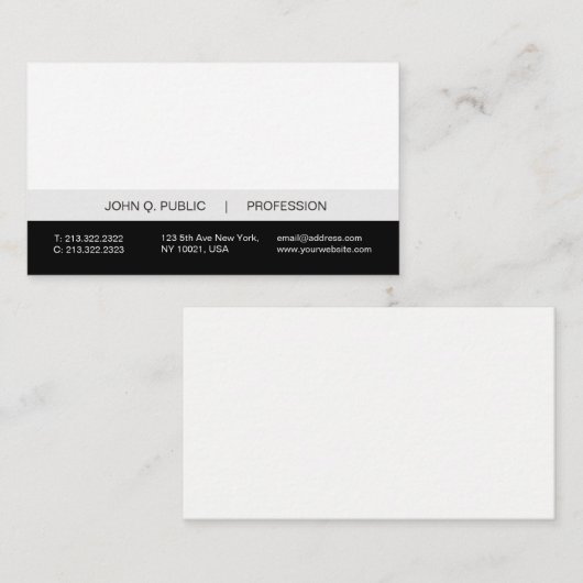 Eenvoudige, moderne, zwarte, witte, grijze matte visitekaartje (Voorkant / Achterkant)