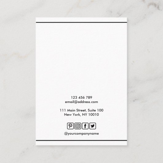 Eenvoudige, moderne, zwarte, witte Kaart Visitekaartje (Achterkant)