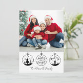 Eenvoudige Moderne Zwarte Witte Kerst Foto Feestdagenkaart (Staand voorkant)