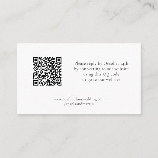 Eenvoudige moderne zwarte witte RSVP QR-code Informatiekaartje (Achterkant)
