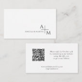 Eenvoudige moderne zwarte witte RSVP QR-code Informatiekaartje (Voorkant / Achterkant)