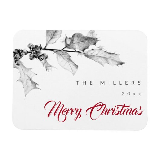 Eenvoudige, moderne zwarte witte, zachte kerstmis magneet (Horizontaal)