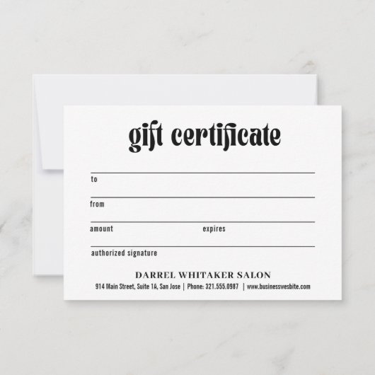 Eenvoudige moderne zwarte zakelijke cadeaubon (Achterkant)