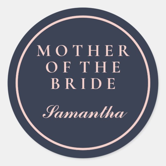 EENVOUDIGE MOEDER VAN DE BRUID OXFORD BLAUW EN ROZ RONDE STICKER (Voorkant)