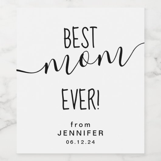 Eenvoudige Moederdag Beste mama zwart-wit Wijn Etiket (Enkel label)