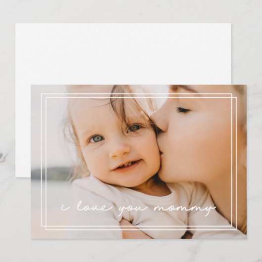 Eenvoudige Moederdag White Double Framed-fotokaart Feestdagenkaart (Voorkant / Achterkant)