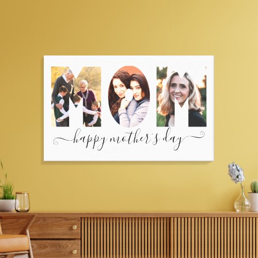 Eenvoudige MOM 3 foto Happy Moederdag Script Canvas Afdruk (Insitu (Woonkamer))