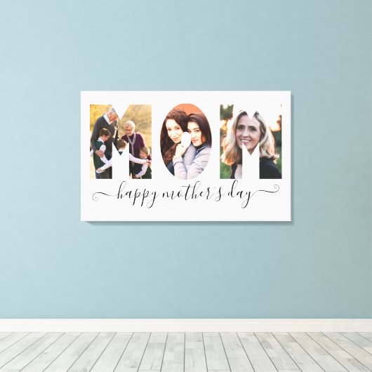 Eenvoudige MOM 3 foto Happy Moederdag Script Canvas Afdruk (Insitu (Houten vloer))