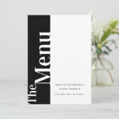 Eenvoudige mono tekst zwart met witte bruiloft men menu (Staand voorkant)