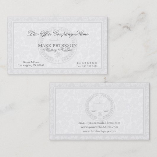 Eenvoudige monochromatische en damasks advocaat in visitekaartje (Voorkant / Achterkant)