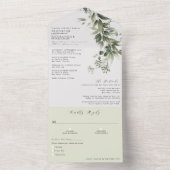 Eenvoudige monochromatische groene Eucalyptus Wedd All In One Uitnodiging (Binnen)