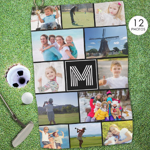 Eenvoudige Monogram 12 Foto Collage Op Maat Golfhanddoek
