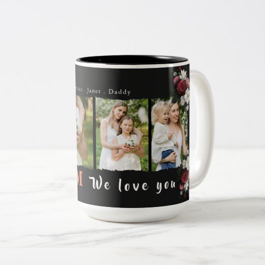 Eenvoudige monogram Aangepaste Foto Collage Moeder Tweekleurige Koffiemok (Voorkant rechts)