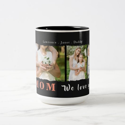Eenvoudige monogram Aangepaste Foto Collage Moeder Tweekleurige Koffiemok (Center)