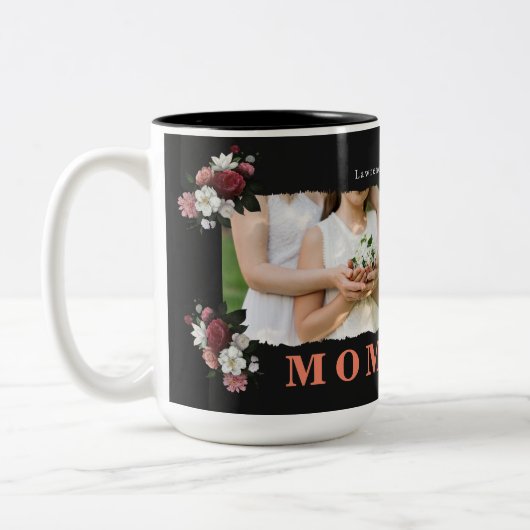 Eenvoudige monogram Aangepaste Foto Collage Moeder Tweekleurige Koffiemok (Links)