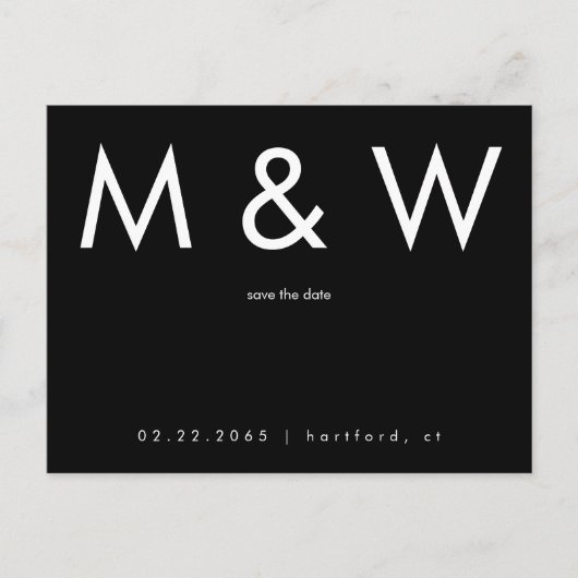 Eenvoudige Monogram B/W QR Code Bewaar Datum Aankondigingskaart (Voorkant)